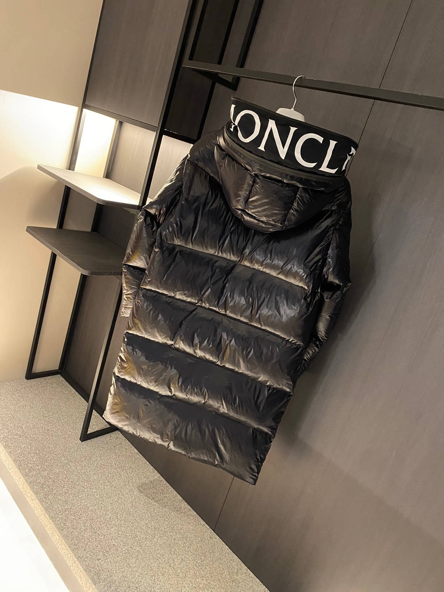 Moncler Huppelong Long Down Coat in Black - Image 2