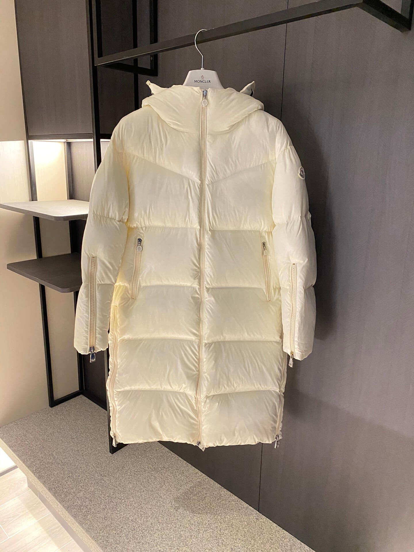 Moncler Huppelong Long Down Coat in Black - Image 3