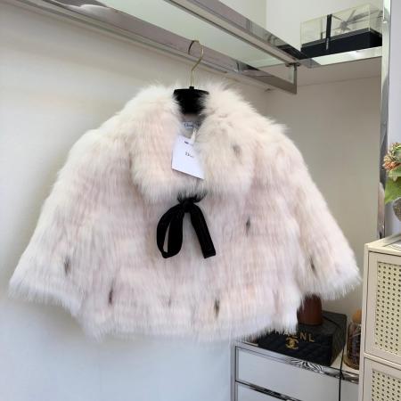 Dior Cropped Fox Fur Velvet Bow Cape Jacket.