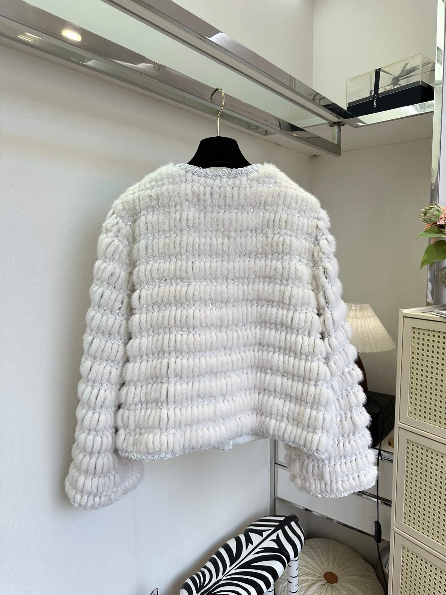 Dior Textured Fur Cardigan Jacket Off White Braided Trim Collarless Coat. - Image 2
