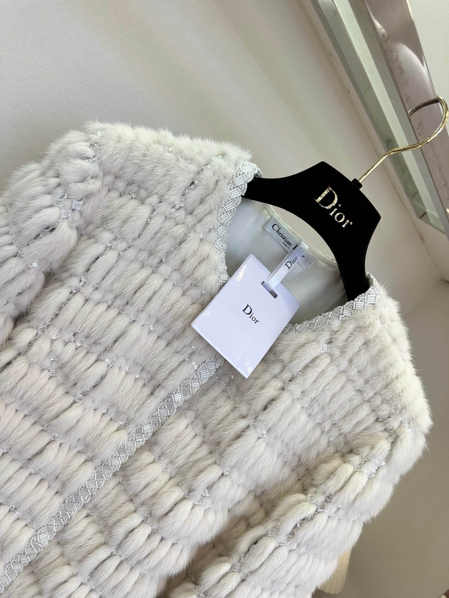 Dior Textured Fur Cardigan Jacket Off White Braided Trim Collarless Coat. - Image 10