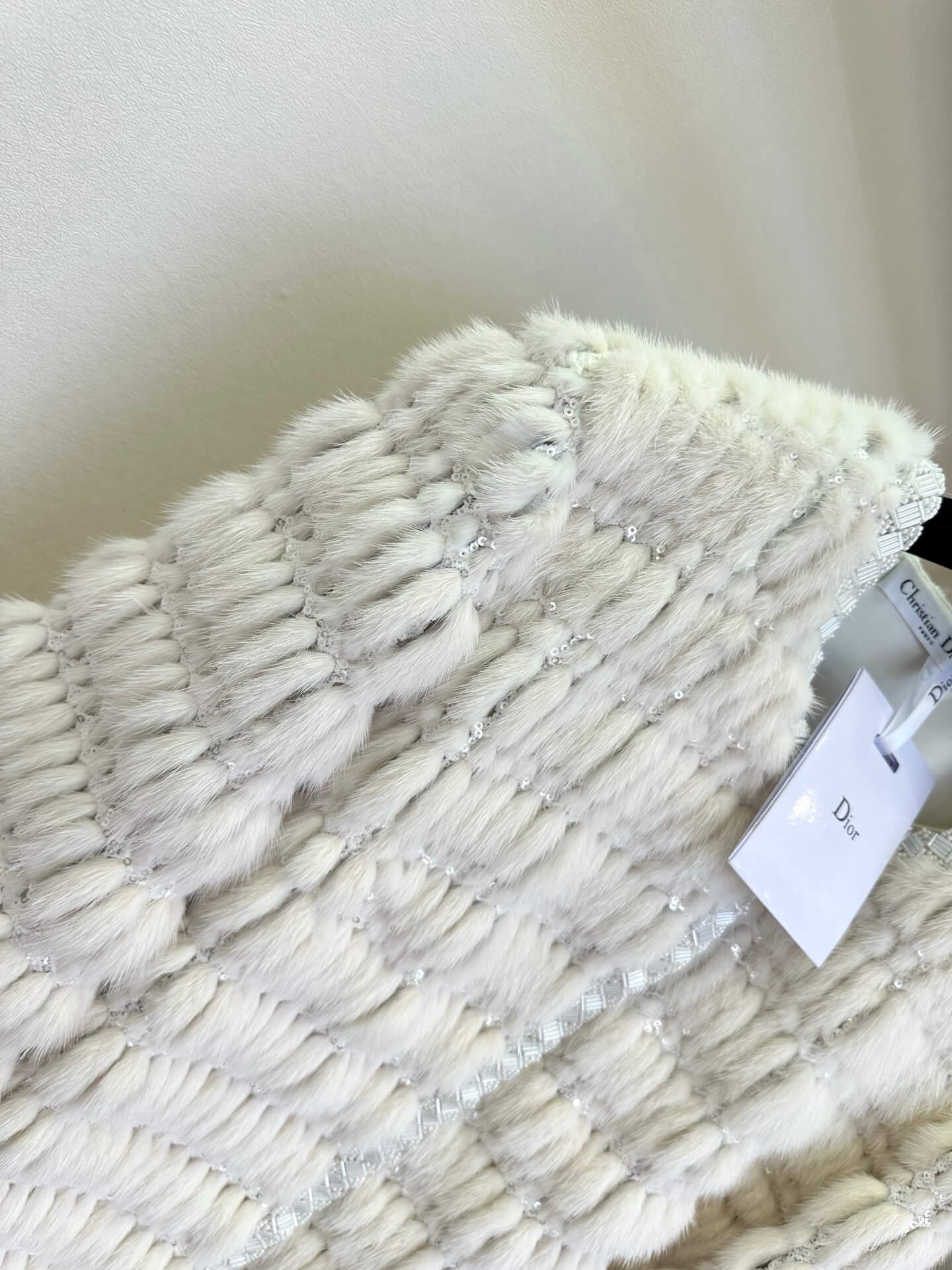 Dior Textured Fur Cardigan Jacket Off White Braided Trim Collarless Coat. - Image 9