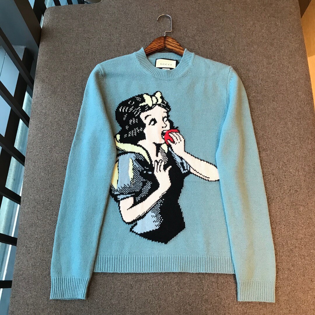Gucci Disney Snow White Intarsia Knit Wool Sweater – Light Blue