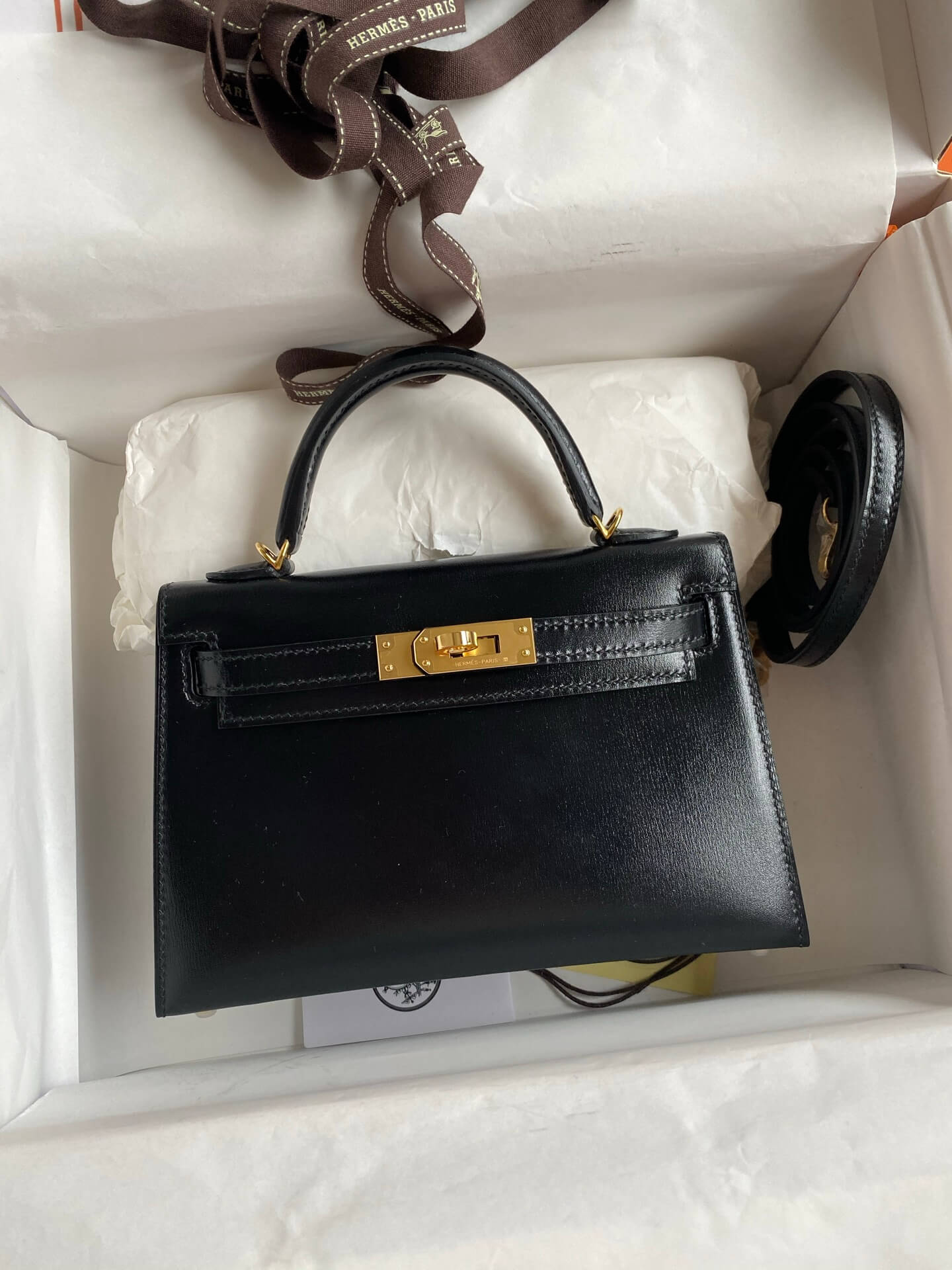 Hermès Mini Kelly II 20 Black Box Calfskin Leather with Gold Hardware (GHW)