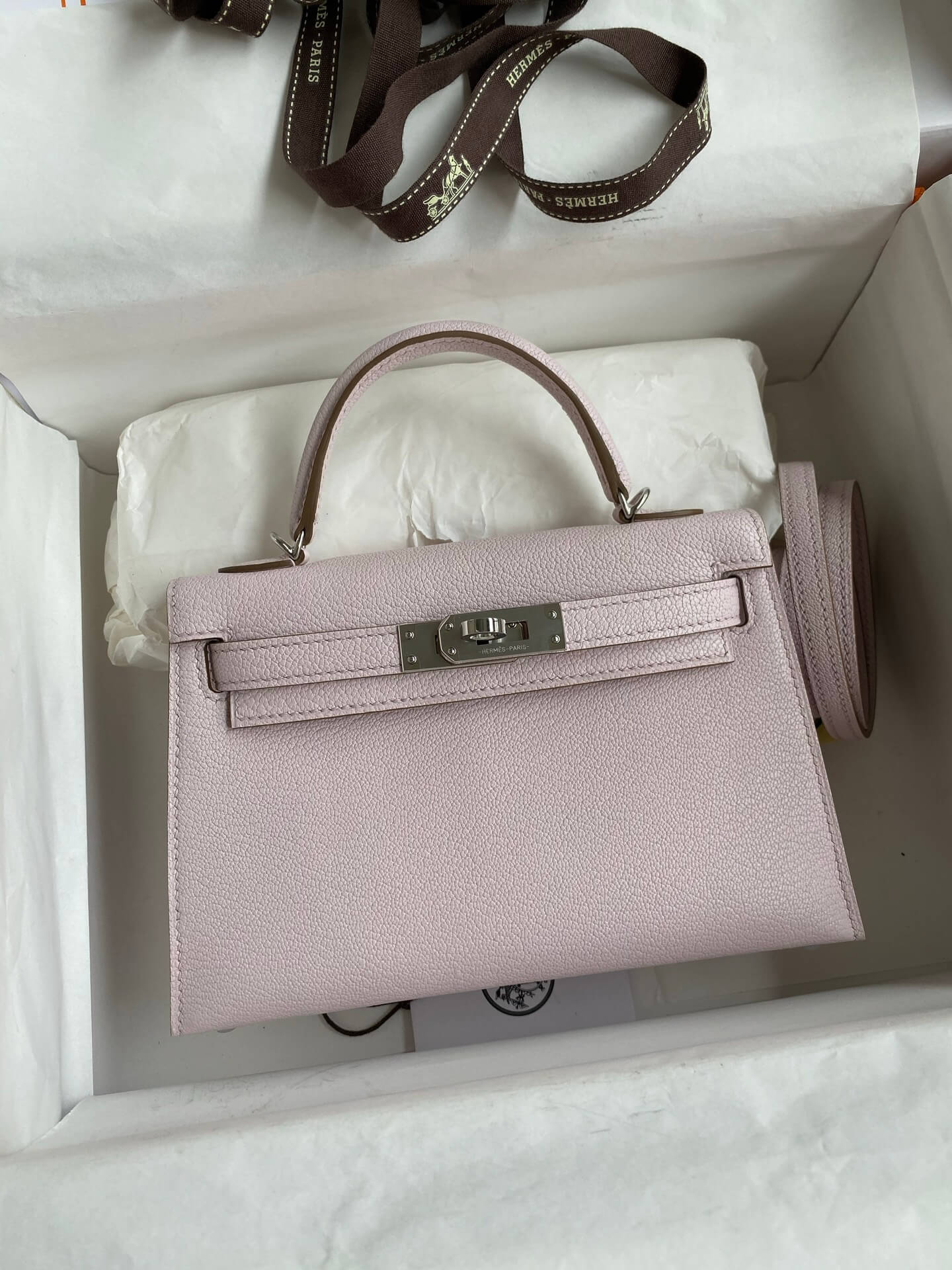 Hermès Mini Kelly II Sellier in Mauve Pale Epsom Leather with Palladium Hardware