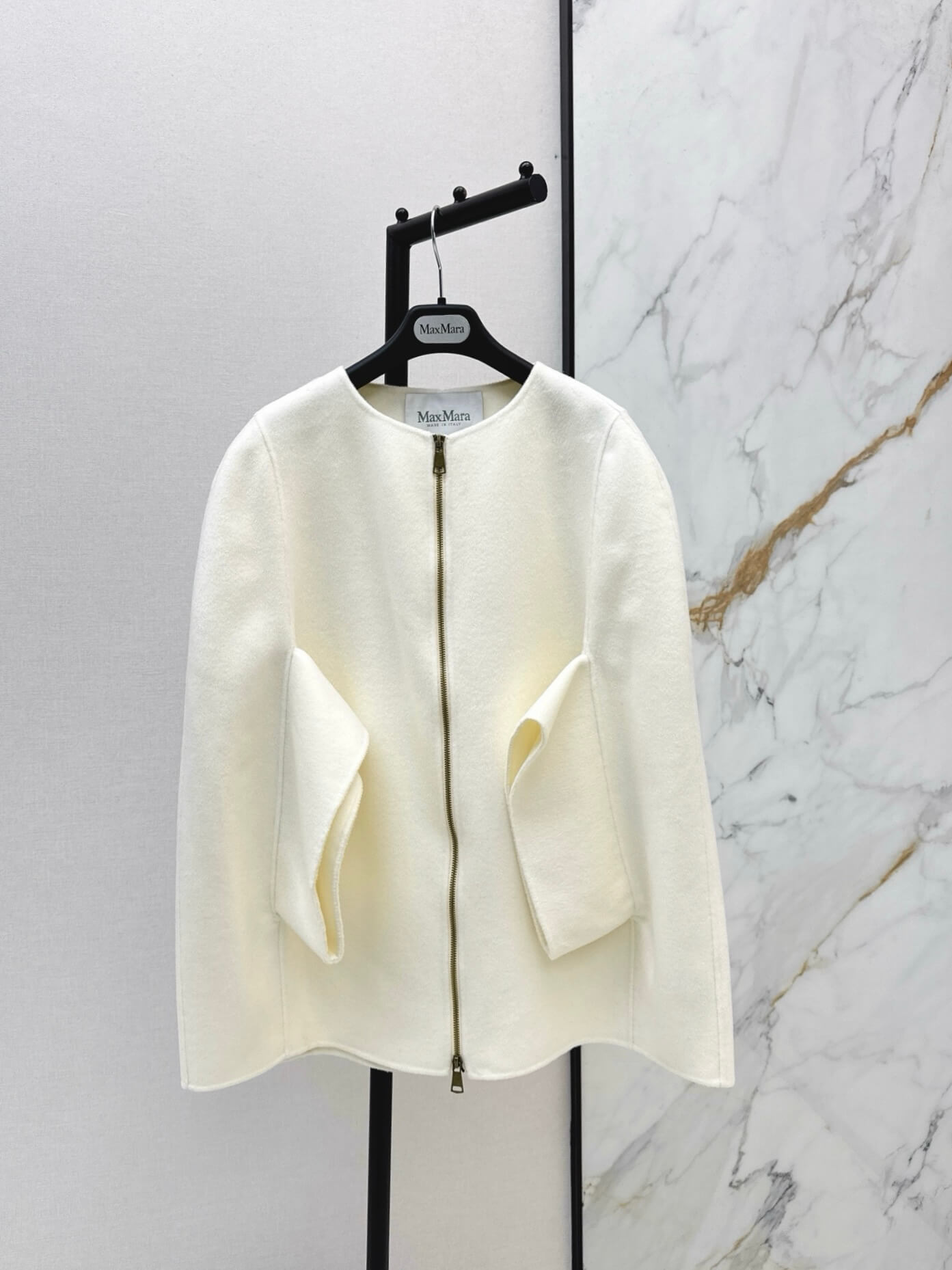 Max Mara Double-Face Virgin Wool Zip-Front Cape Jacket - Image 2