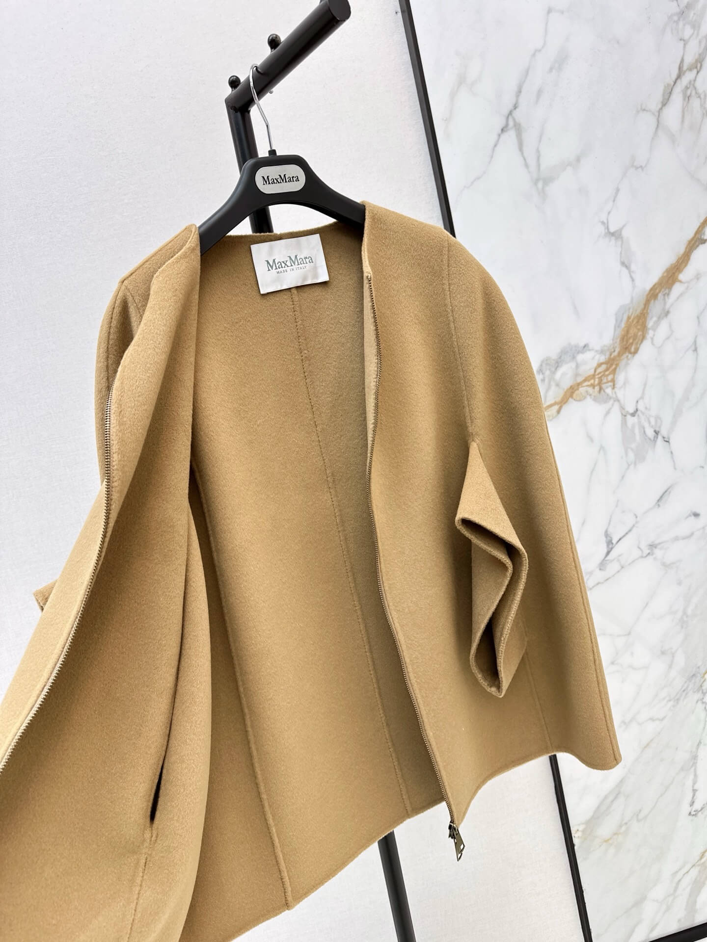 Max Mara Double-Face Virgin Wool Zip-Front Cape Jacket - Image 12