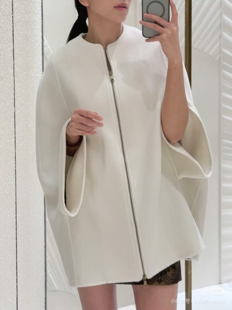 Max Mara Double-Face Virgin Wool Zip-Front Cape Jacket