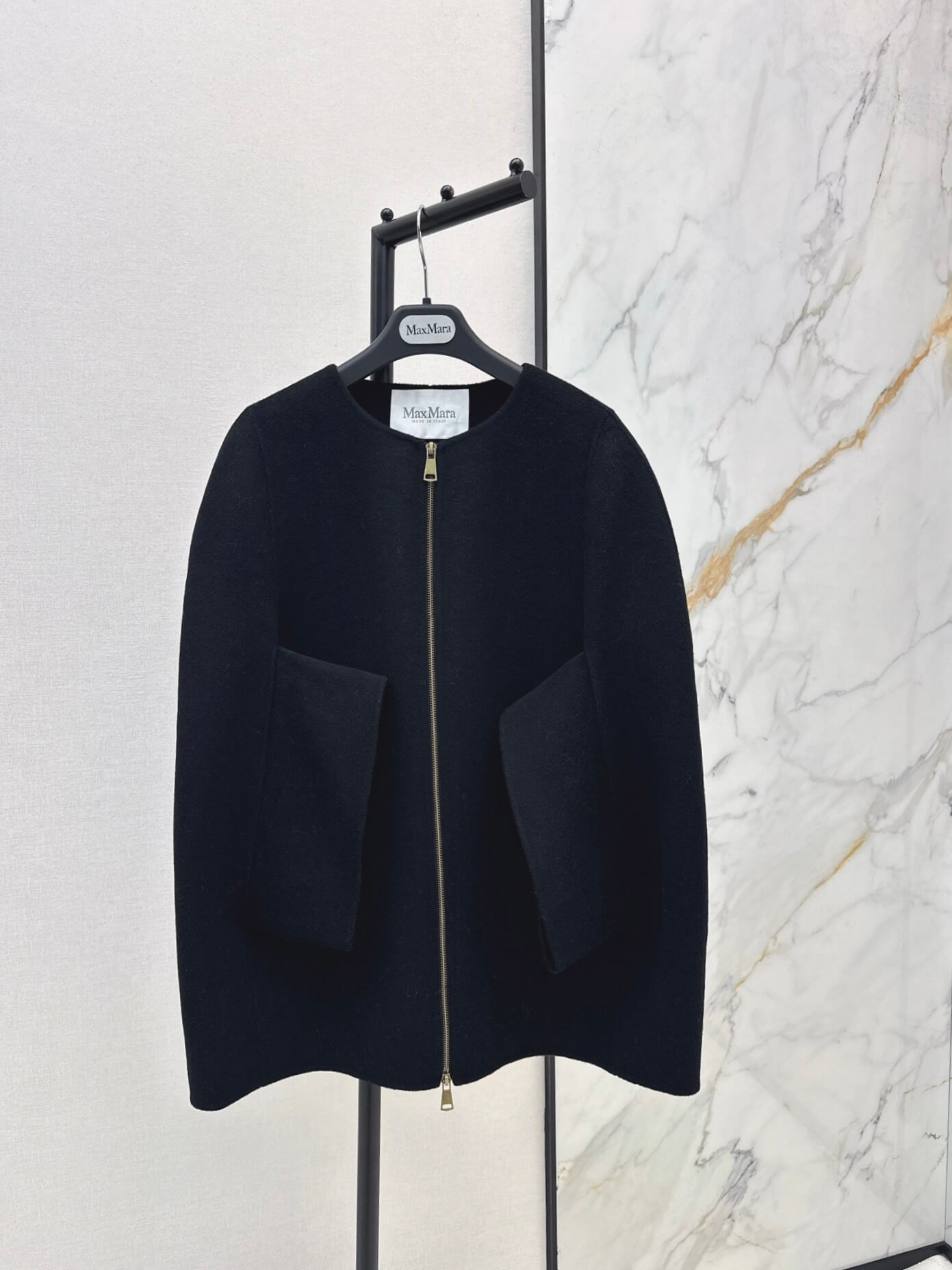 Max Mara Double-Face Virgin Wool Zip-Front Cape Jacket - Image 5