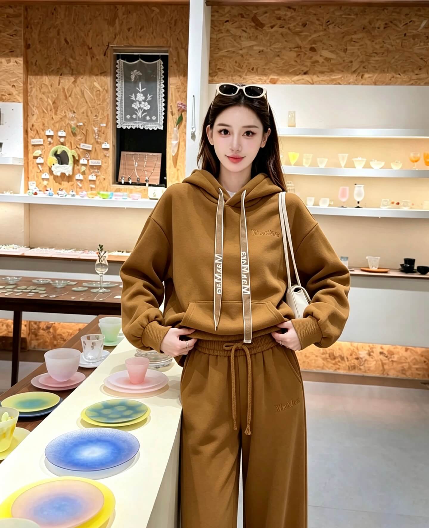 Max Mara Embroidered Logo Fleece Hoodie & Wide-Leg Sweatpants Set