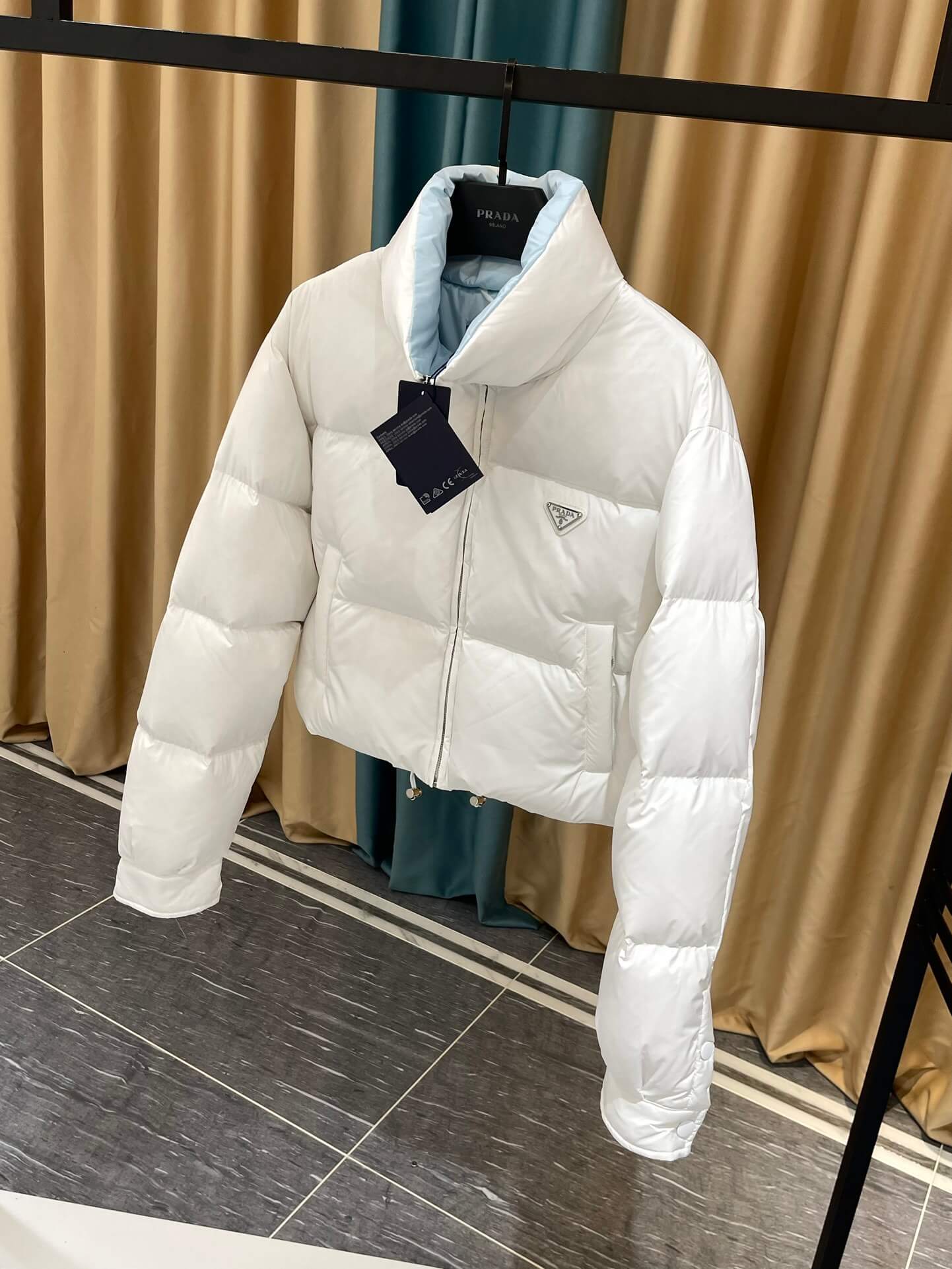 Prada Re-Nylon Cropped Puffer Jacket – White - Image 9