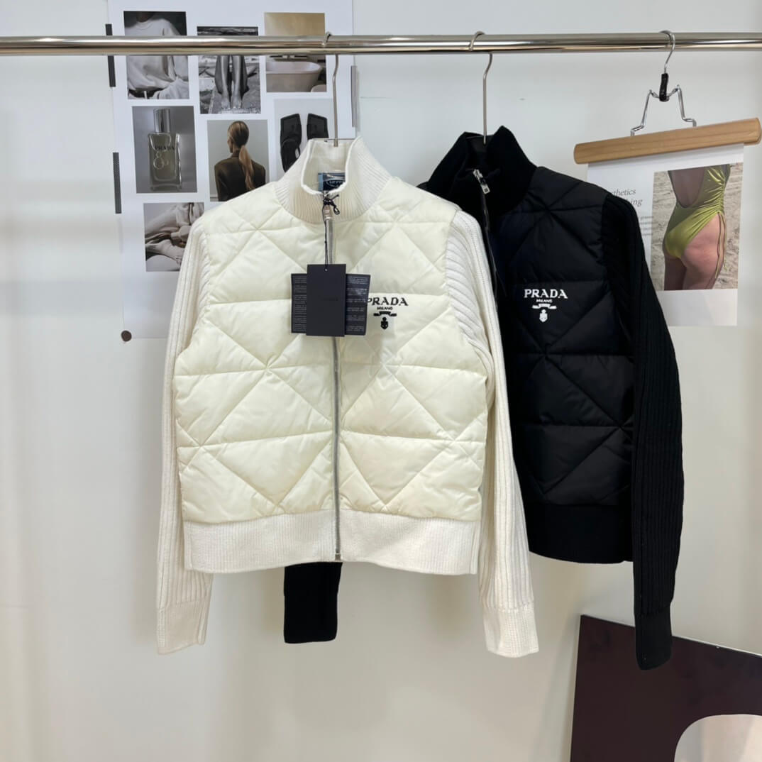 Prada Women's Diamond Quilted Knit-Sleeve Zip Cardigan Jacket
