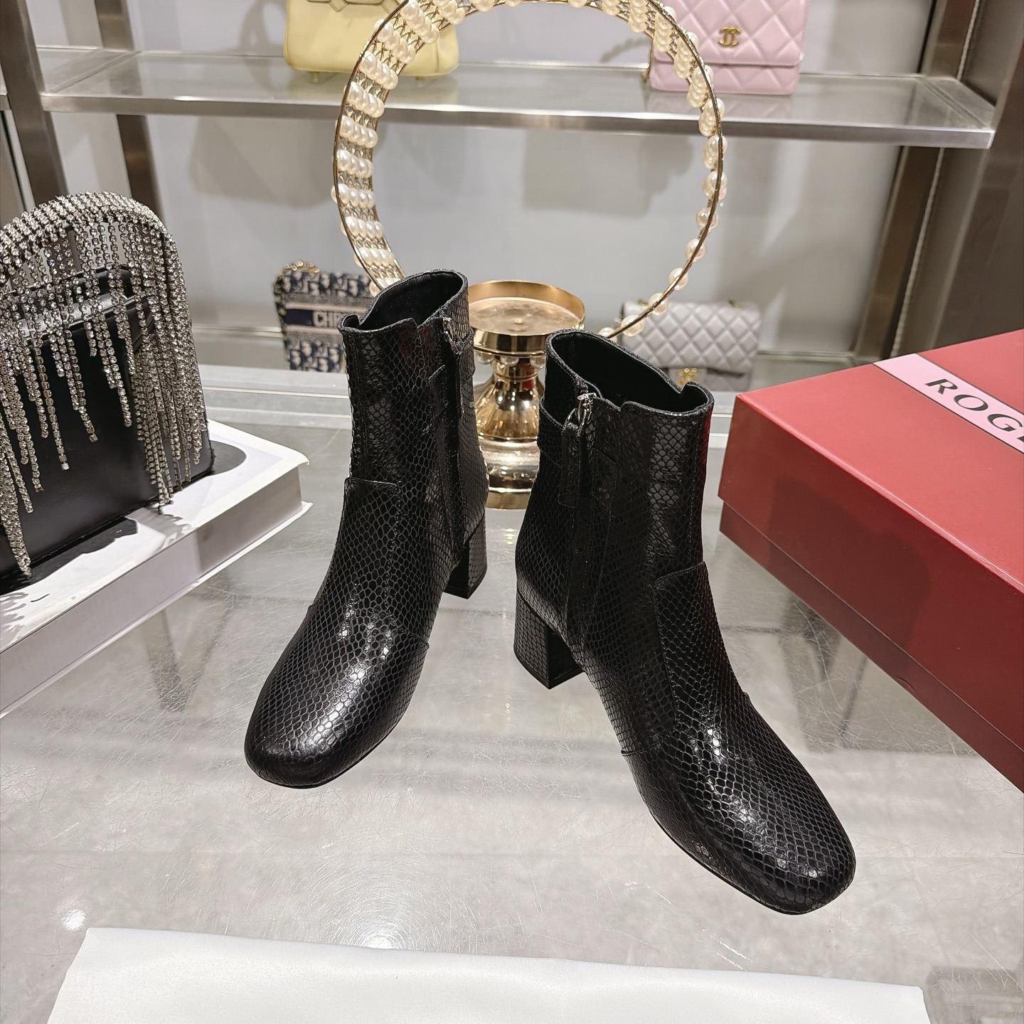 Roger Vivier Black Snakeskin-Effect Buckle Ankle Boots - Image 3