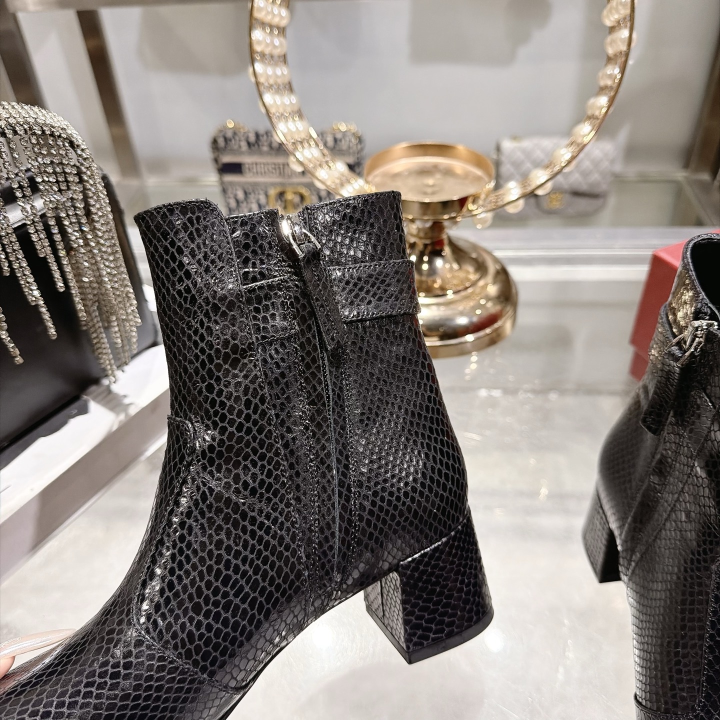 Roger Vivier Black Snakeskin-Effect Buckle Ankle Boots - Image 7