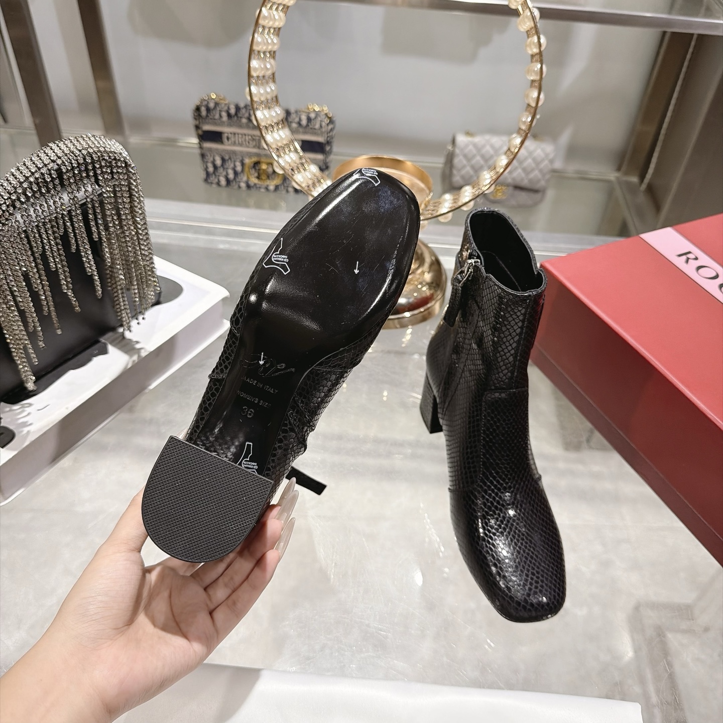Roger Vivier Black Snakeskin-Effect Buckle Ankle Boots - Image 8