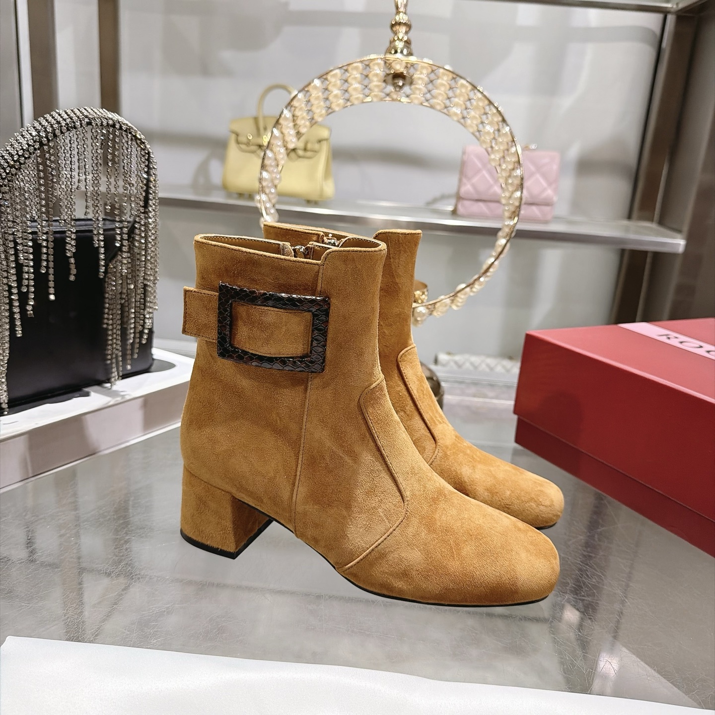 Roger Vivier Très Vivier Polly Tan Buckle Ankle Boots